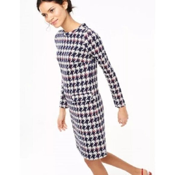 BODEN Gray Navy Red 60's Jacquard HoundstoothShift Dress US Size 2 - Picture 2 of 8